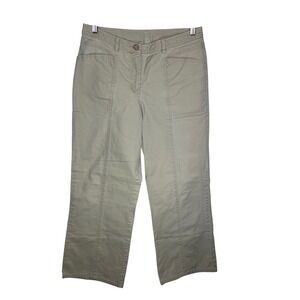 LL Bean Pants Womens 8 Pet Tan Wide Leg Mid Rise Seam Detail Neutral Workwear